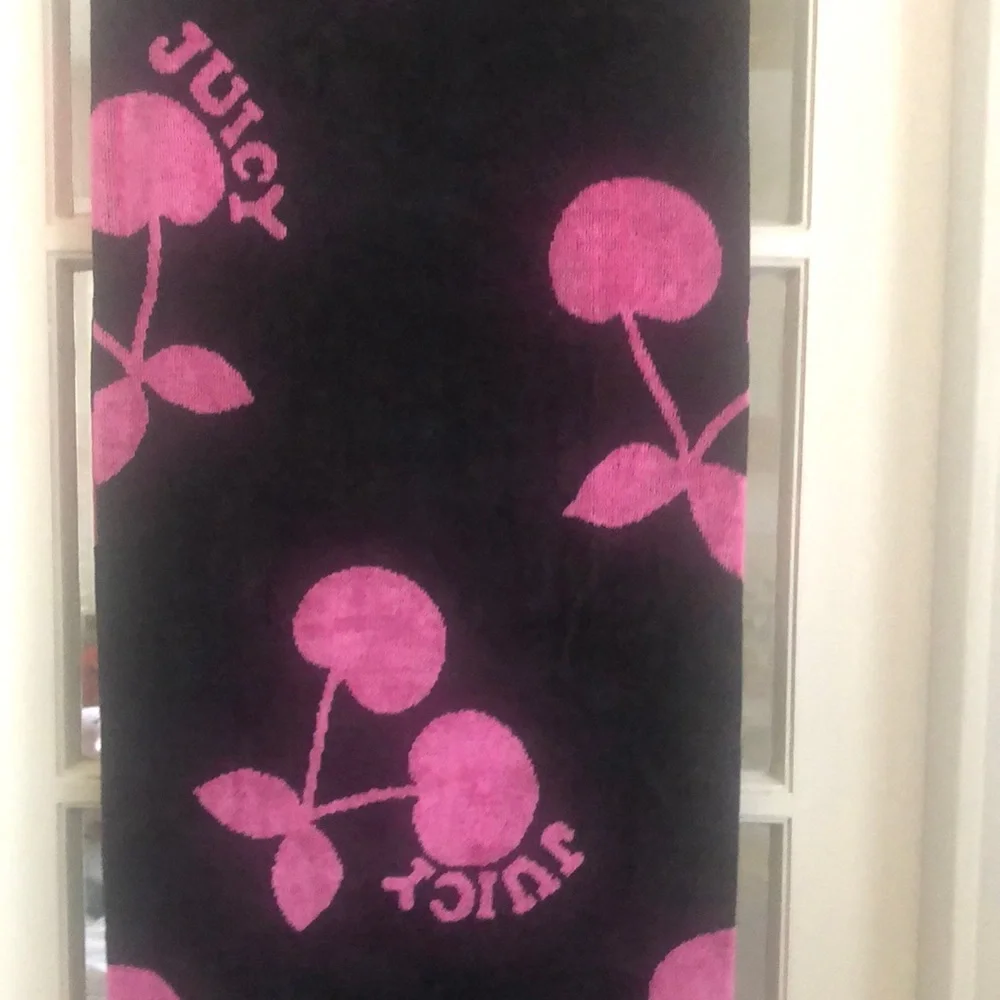 NWT Juicy Couture Black Background w/ Pink Cherries Beach Towel